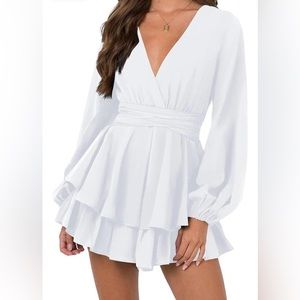Long Sleeve Plunging V Neck Short Mini Dress